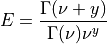 E = \frac{\Gamma(\nu + y)}{\Gamma(\nu)\nu^y}