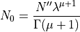 N_0 = \frac{N^{\prime\prime}\lambda^{\mu + 1}}{\Gamma(\mu +1)}
