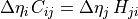 \Delta\eta_i \, C_{ij}  = \Delta\eta_j \, H_{ji}