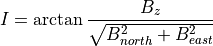 \begin{aligned}
I = \arctan \frac{B_z}{\sqrt{B_{north}^2+B_{east}^2}}\end{aligned}