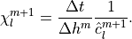 \chi_l^{m+1}= {\Delta t \over \Delta h^m } {1 \over \hat c_l^{m+1}}.