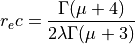 r_ec = \frac{\Gamma(\mu+4)}{2\lambda\Gamma(\mu +3)}