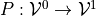 {{P}}: {\mathcal V^{0}_{}} \rightarrow {\mathcal V^{1}_{}}