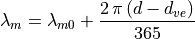 \lambda_m = \lambda_{m0} + \frac{2\,\pi\,(d-d_{ve})}{365}