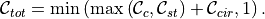{{\mathcal C}}_{tot} = {\rm min} \left( {\rm max}\left( {{\mathcal C}}_{c},{{\mathcal C}}_{st}\right)
                               + {{\mathcal C}}_{cir},  1 \right) .