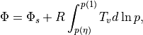 \Phi = \Phi_s + R\int_{p(\eta)}^{p(1)}{T_v} d\ln p ,