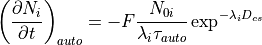\left(\frac{\partial N_i}{\partial t}\right)_{auto} = -F \frac{N_{0i}}{\lambda_i \tau_{auto}}  \exp^{- \lambda_i D_{cs}}