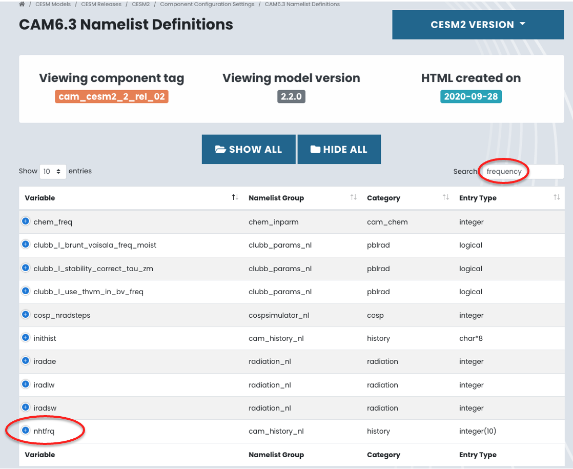 Search namelist variables