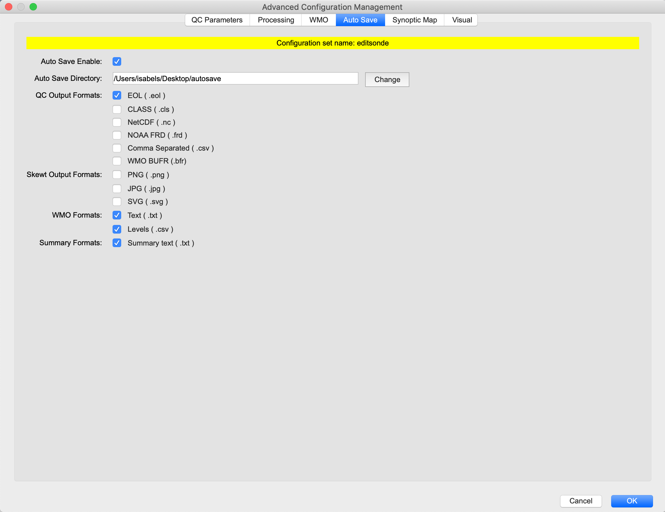 Screenshot of the Auto Save tab of the Options menu