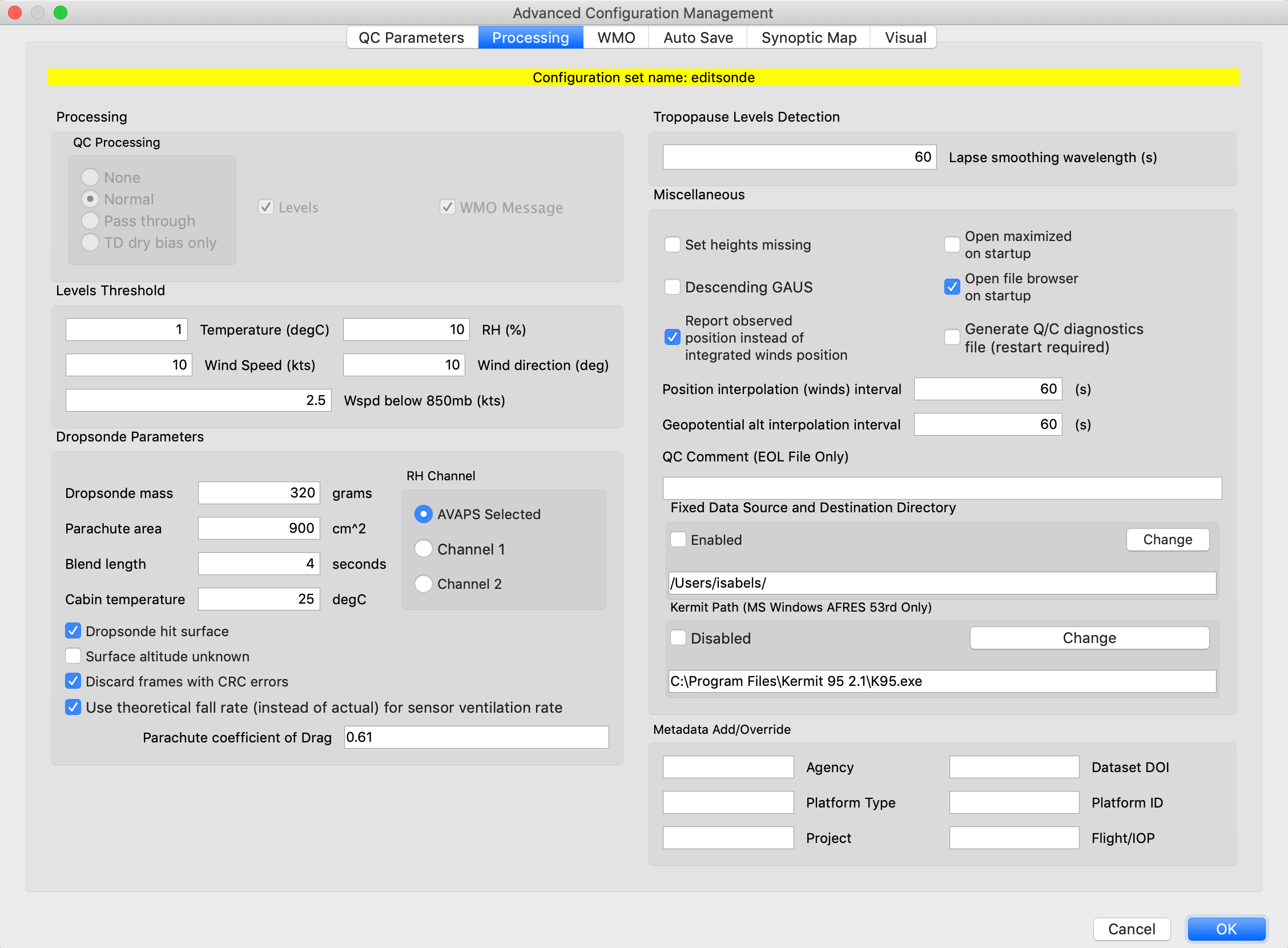 Screenshot of the Processing tab of the Options menu