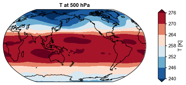 500 hPa temperature map interpolated from hybrid model levels